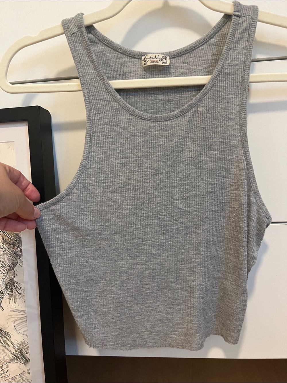 Free People Gray Ribbed Crop Tank Top M